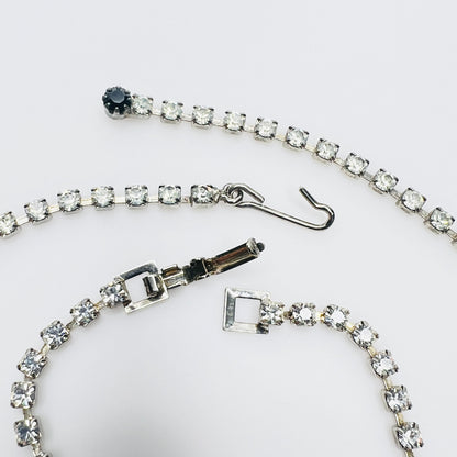 Close view of vintage rhinestone necklace and bracelet clasps