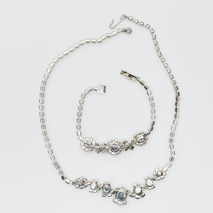 Back view Vintage 1950s black and clear rhinestone necklace and bracelet set