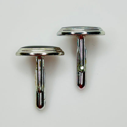 Classic men’s formal cufflinks, silver-tone with black enamel finish