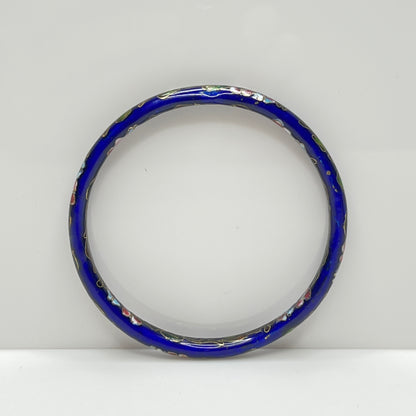 Vintage 1970s enamel bracelet with gold wire floral motif