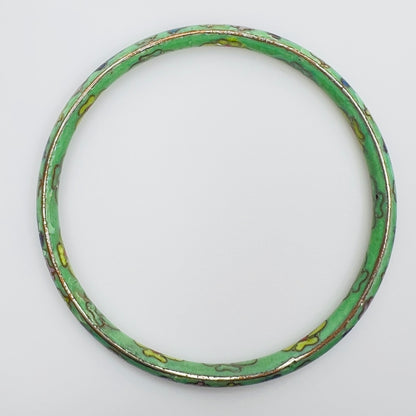 Top view of vintage cloisonne bangle with multicolor flowers