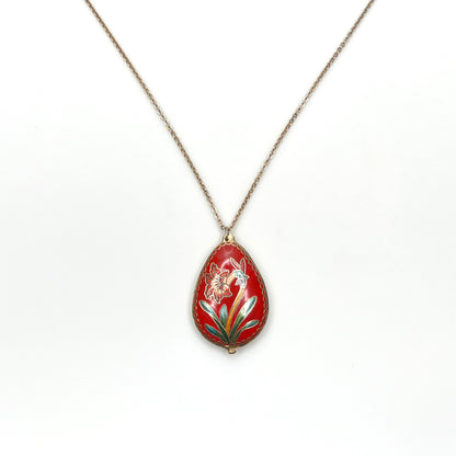 Vintage reversible cloisonné pendant necklace featuring colorful parrot design