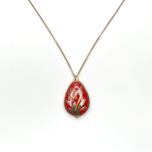 Vintage reversible cloisonné pendant necklace featuring colorful parrot design