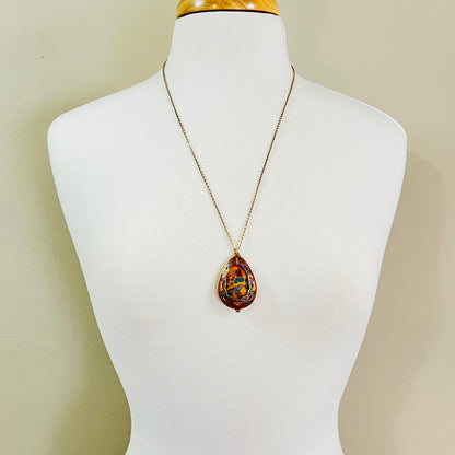 Vintage reversible cloisonné pendant necklace featuring colorful parrot design