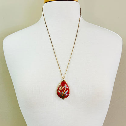 Vintage reversible cloisonné pendant necklace featuring colorful floral design