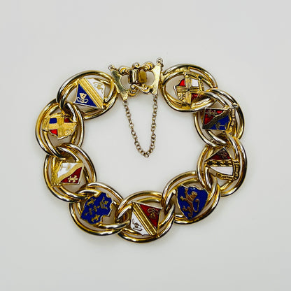 Vintage heraldic enamel chain bracelet in gold tone