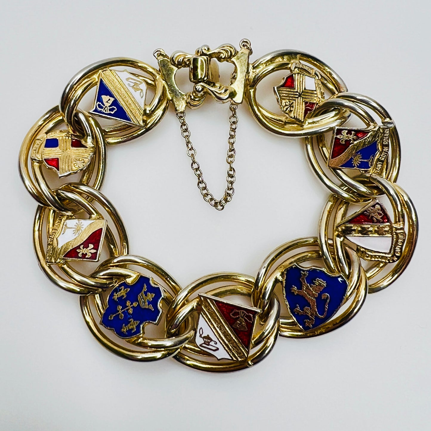 Vintage heraldic enamel chain bracelet in gold tone