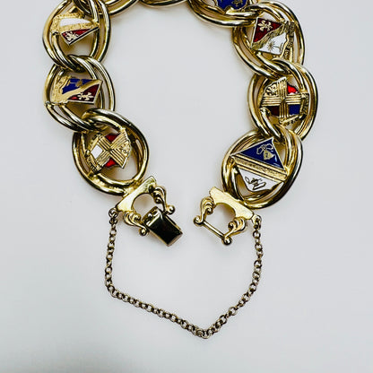 Clasp view of vintage enamel crest chain bracelet