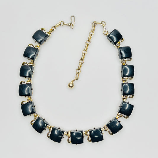 Vintage Coro black lucite choker gold tone link necklace