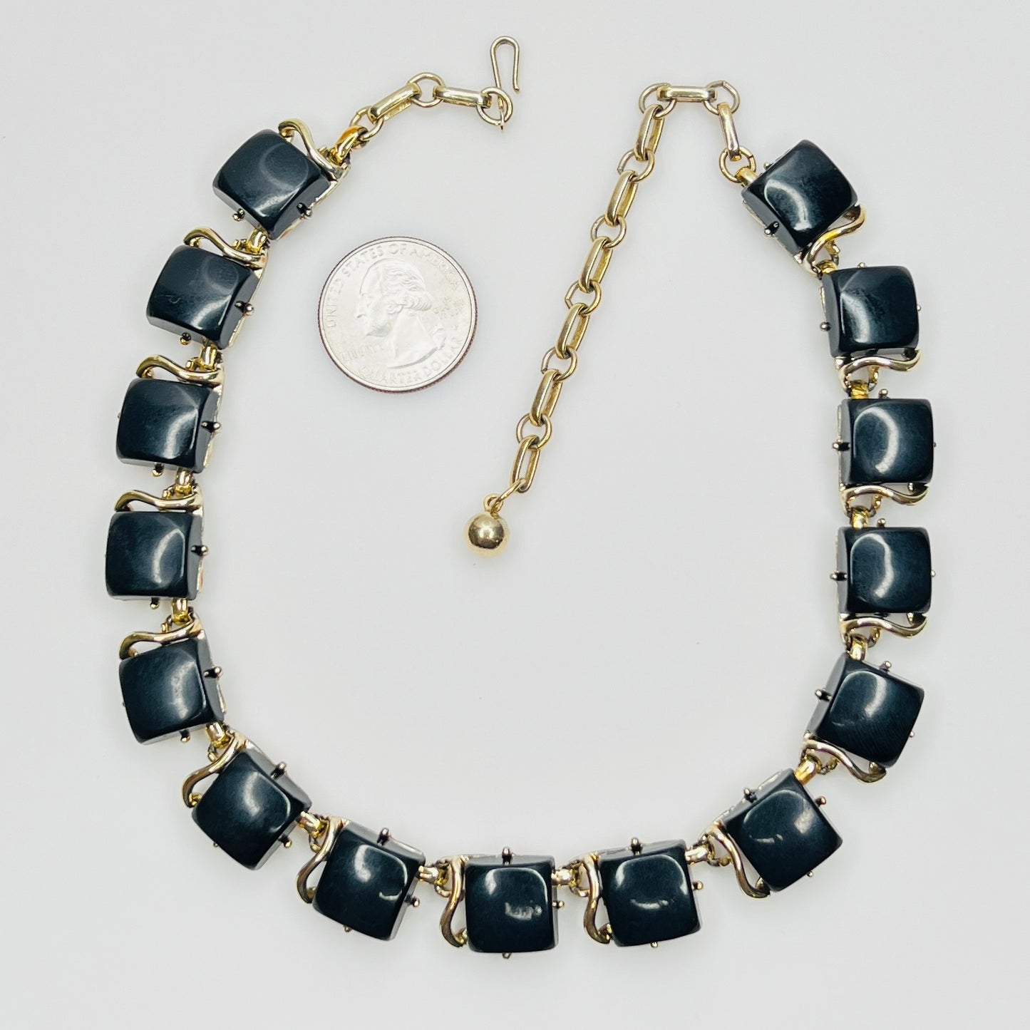 Close-up glossy black thermoset lucite links