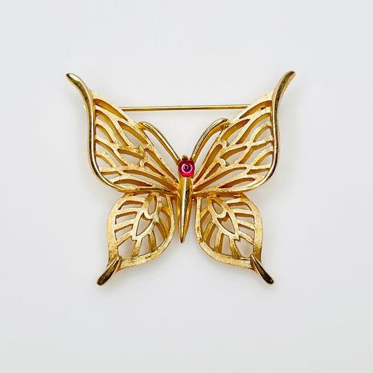 Vintage Crown Trifari gold tone butterfly brooch