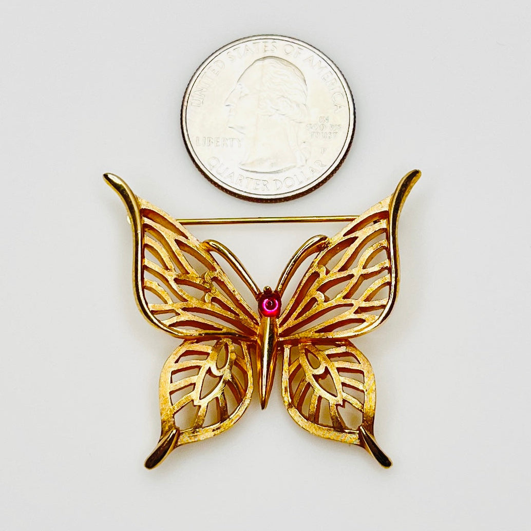 Vintage Crown Trifari gold tone butterfly brooch