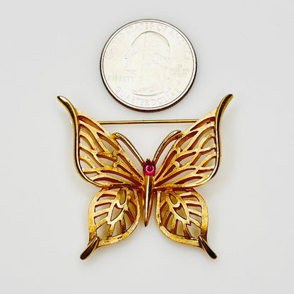 Vintage Crown Trifari gold tone butterfly brooch