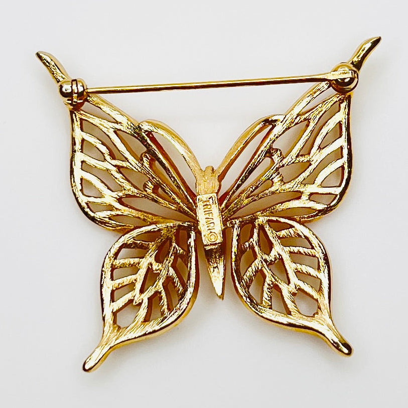 Signed Crown Trifari butterfly costume jewelry brooch