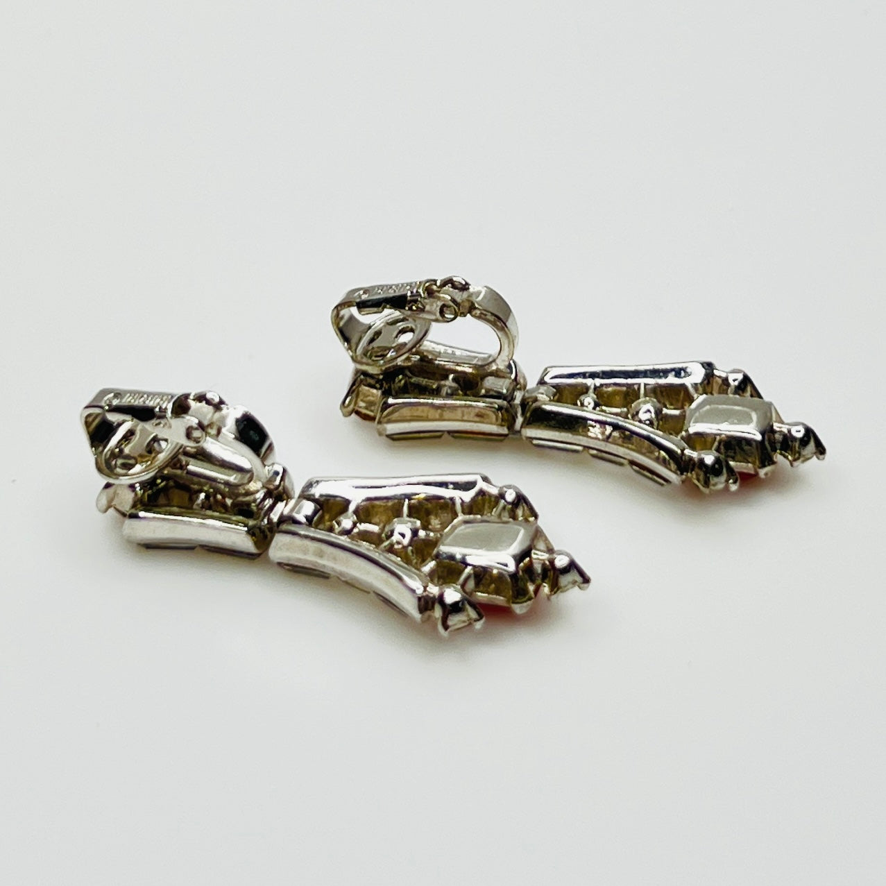 Side view showing articulated drop design of vintage clip-on earrings
