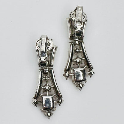 Back view Vintage Trifari rhinestone earrings with ruby red center stones