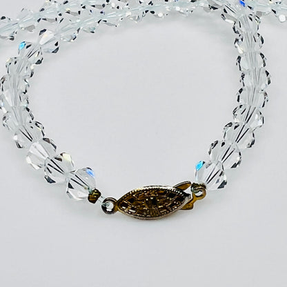 Vintage crystal bicone bead necklace with gold tone box clasp detail