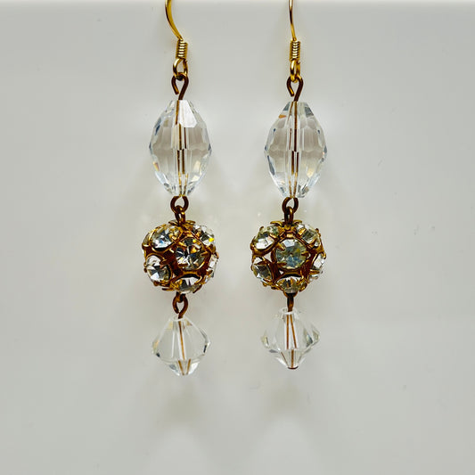 Vintage rhinestone and crystal Art Deco dangle earrings with filigree details