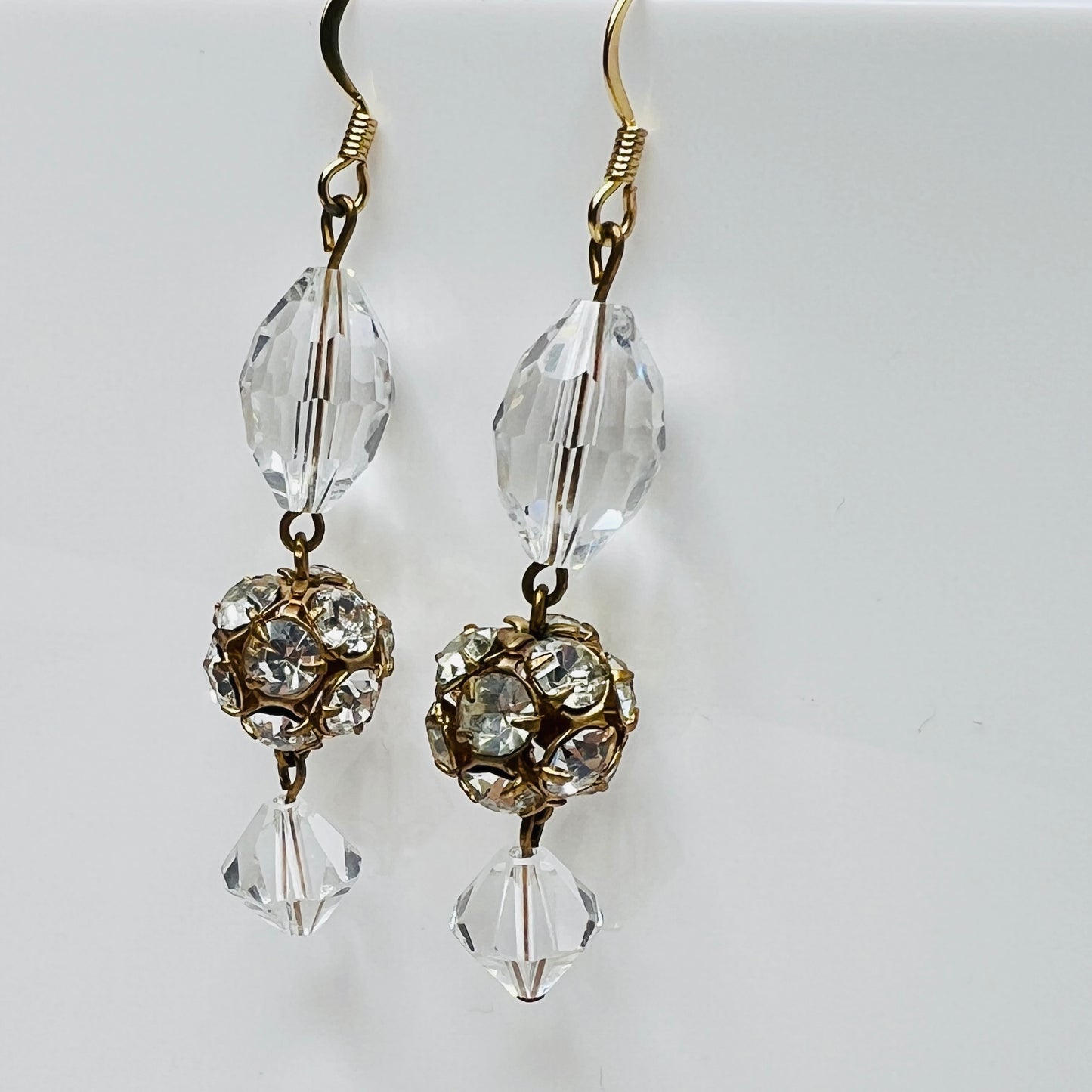 Sparkling vintage rhinestone ball earrings with gold-tone accents