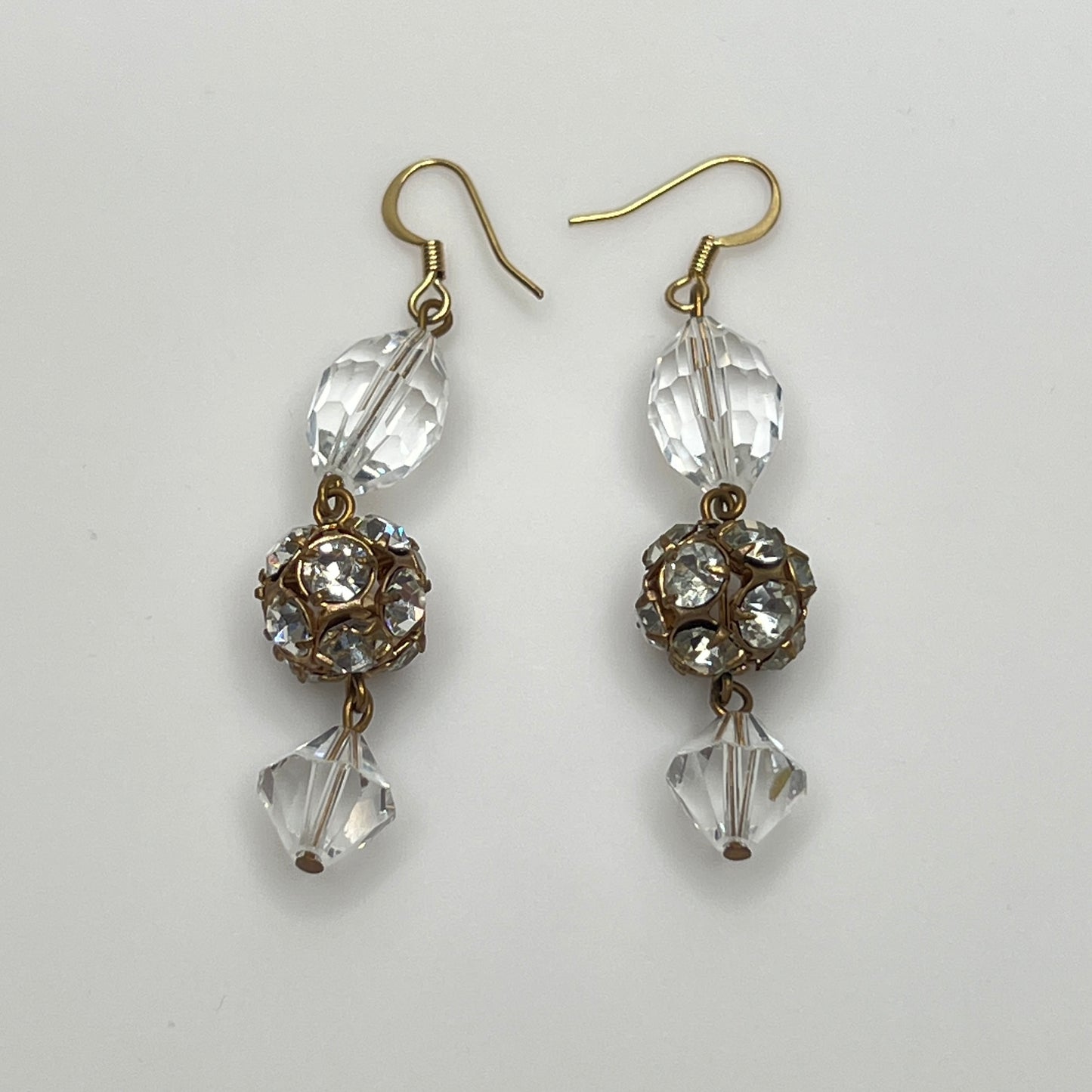 Sparkling vintage rhinestone ball earrings with gold-tone accents