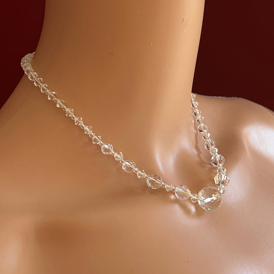 Vintage crystal graduated bead necklace with cut faceted beads