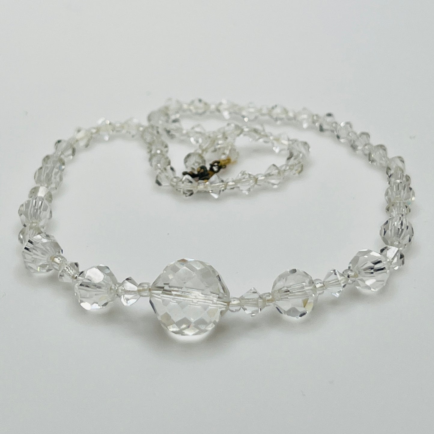 1950s clear crystal bead necklace with spring ring clasp