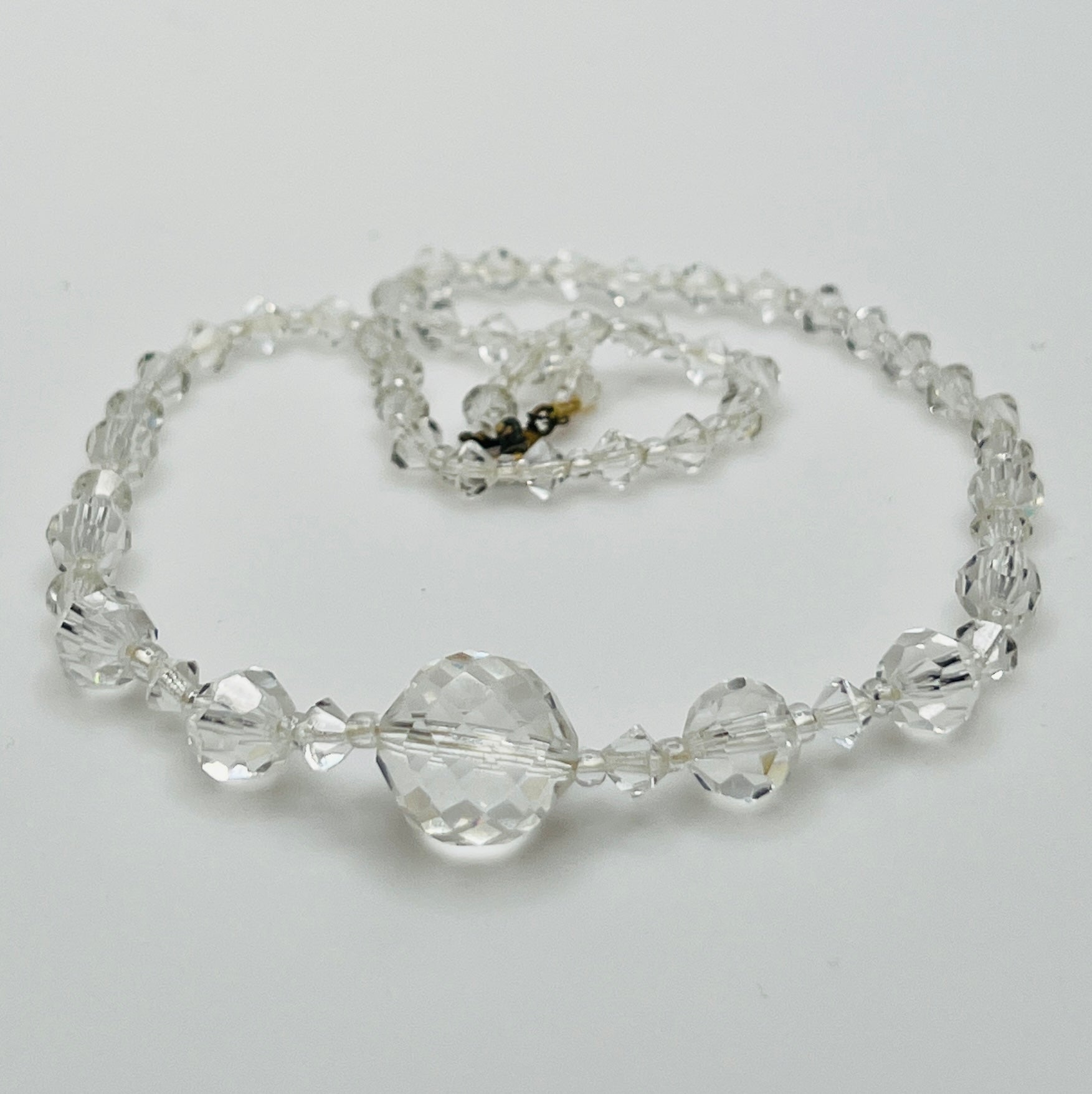 1950s clear crystal bead necklace with spring ring clasp