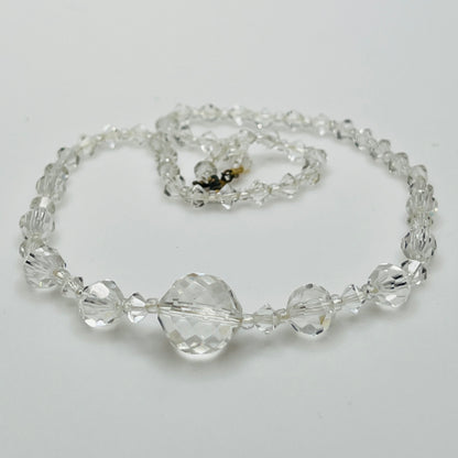 1950s clear crystal bead necklace with spring ring clasp