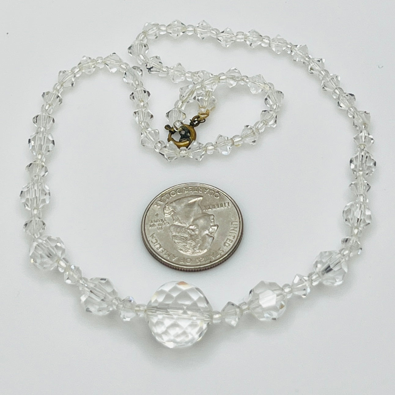 1950s clear crystal bead necklace with spring ring clasp