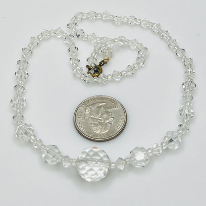 1950s clear crystal bead necklace with spring ring clasp