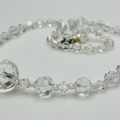 1950s clear crystal bead necklace with spring ring clasp