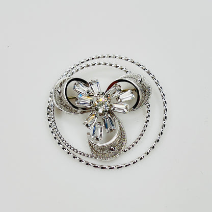 Vintage Ann Lee sterling silver crystal flower circle brooch