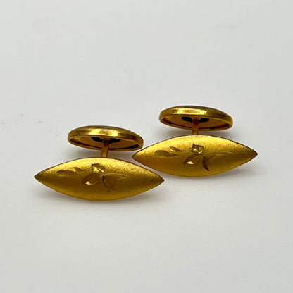 Vintage gold-tone engraved double-sided cufflinks with marquise shape