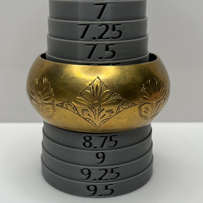 1970s boho engraved brass bangle, 1½ inches wide