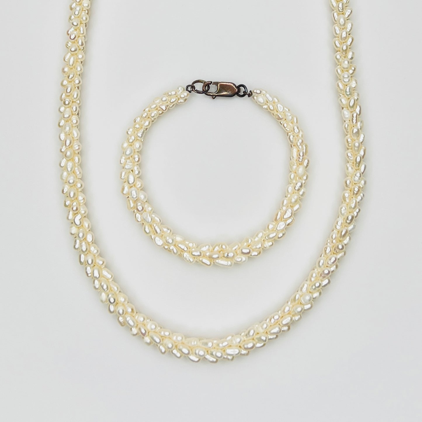 Vintage freshwater pearl necklace and bracelet twisted strand set