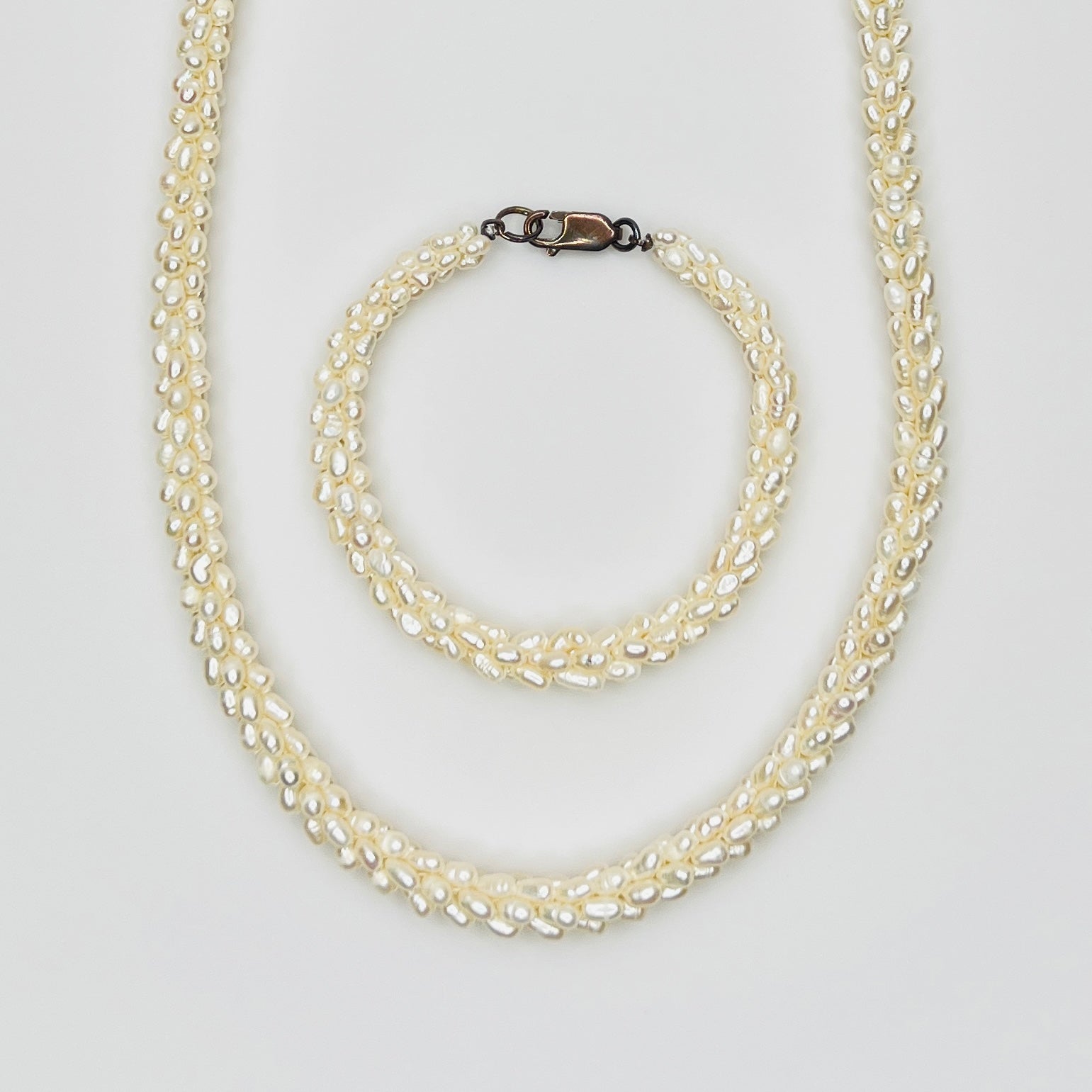 Vintage freshwater pearl necklace and bracelet twisted strand set