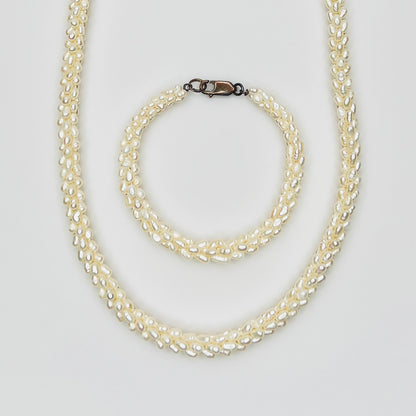 Vintage freshwater pearl necklace and bracelet twisted strand set
