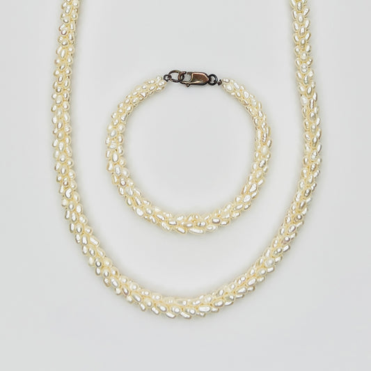 Vintage freshwater pearl necklace and bracelet twisted strand set