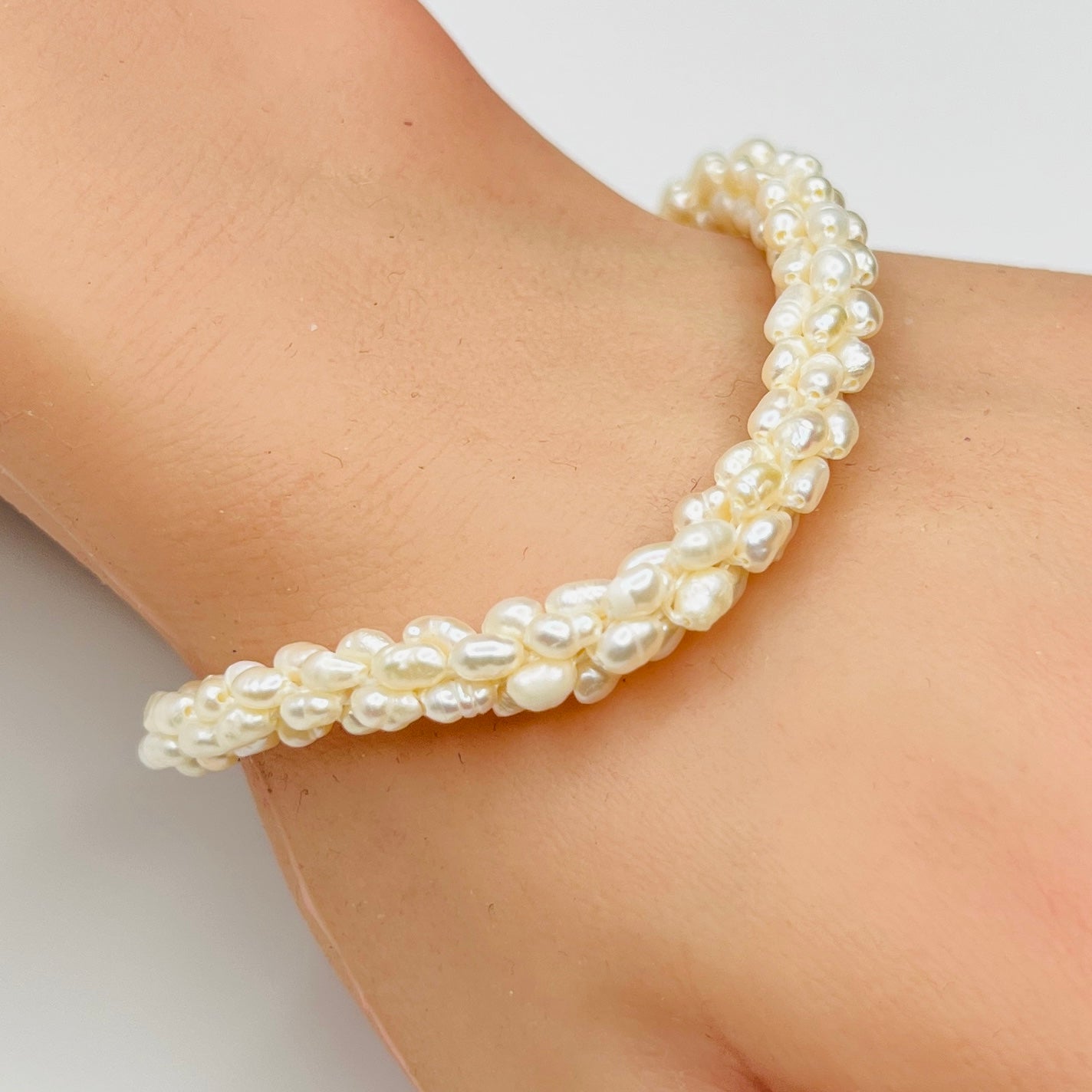 Close-up freshwater pearls twisted multi strand texture