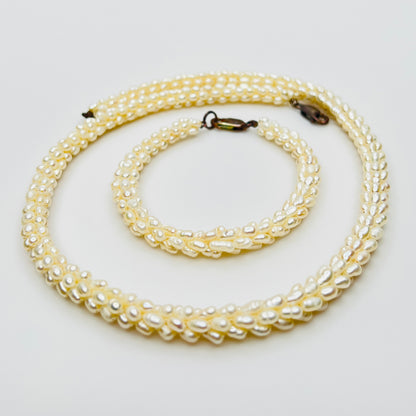 Vintage freshwater pearl necklace and bracelet twisted strand set