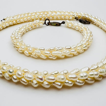 Close-up freshwater pearls twisted multi strand texture