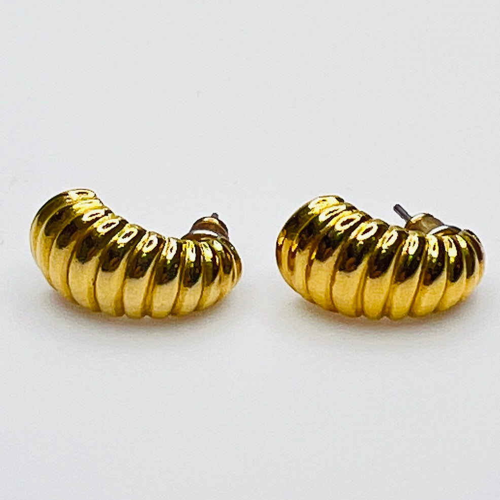 crescent moon stud earrings in polished gold finish