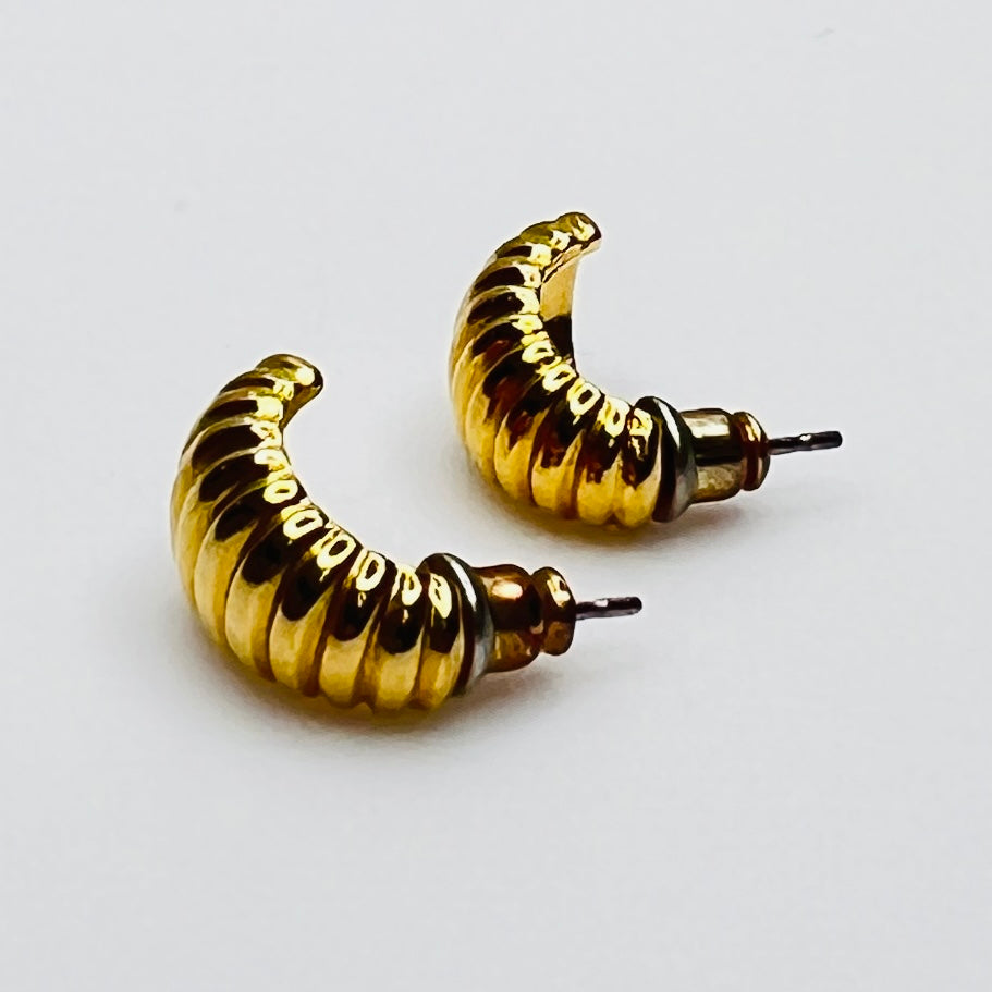 crescent moon stud earrings in polished gold finish