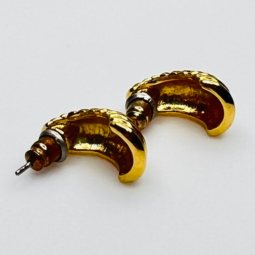 crescent moon stud earrings in polished gold finish
