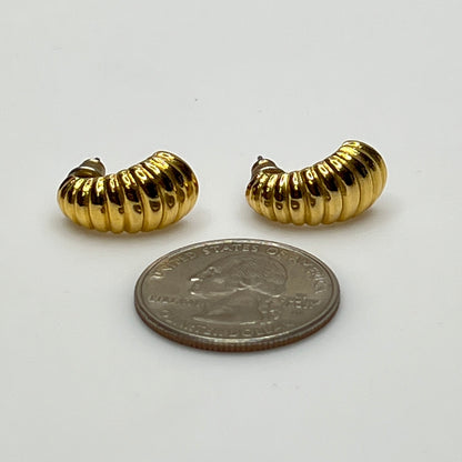 Matching crescent moon stud earrings in polished gold finish