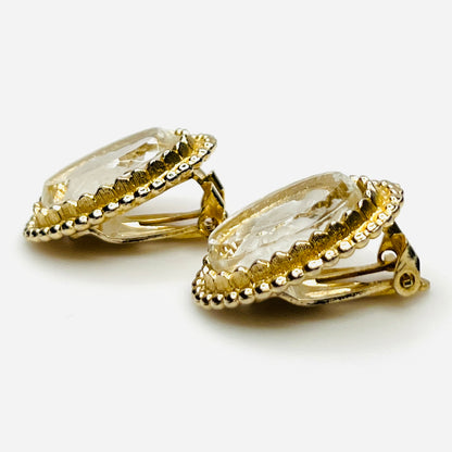 Side profile of vintage intaglio glass cameo clip-on earrings