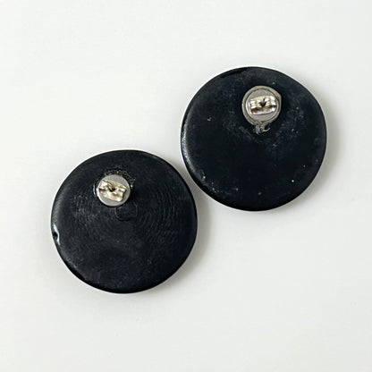 Vintage 1980s hand-painted statement earrings with geometric floral mandala design