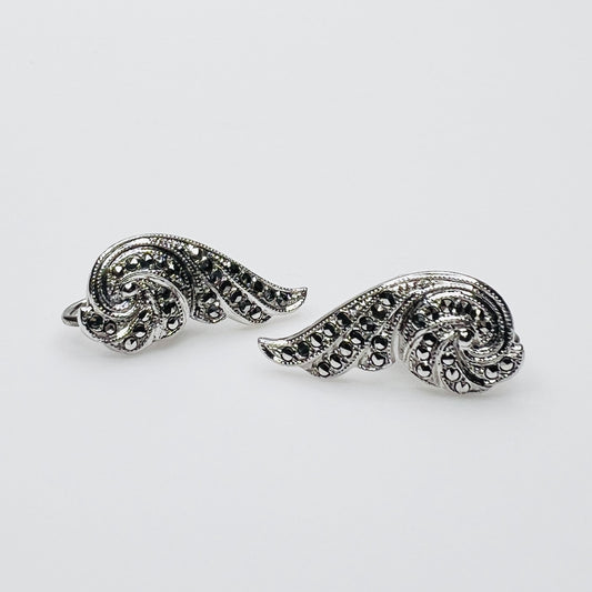 Vintage sterling silver marcasite screw back earrings