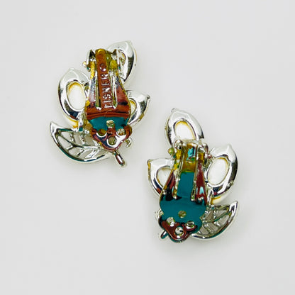 Back of signed Lisner clip-on earrings showing original clip findings
