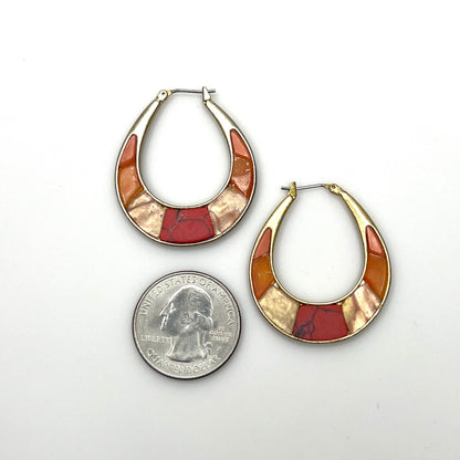 1980s Liz Claiborne Southwestern style hoop earrings shown with coin for scale
